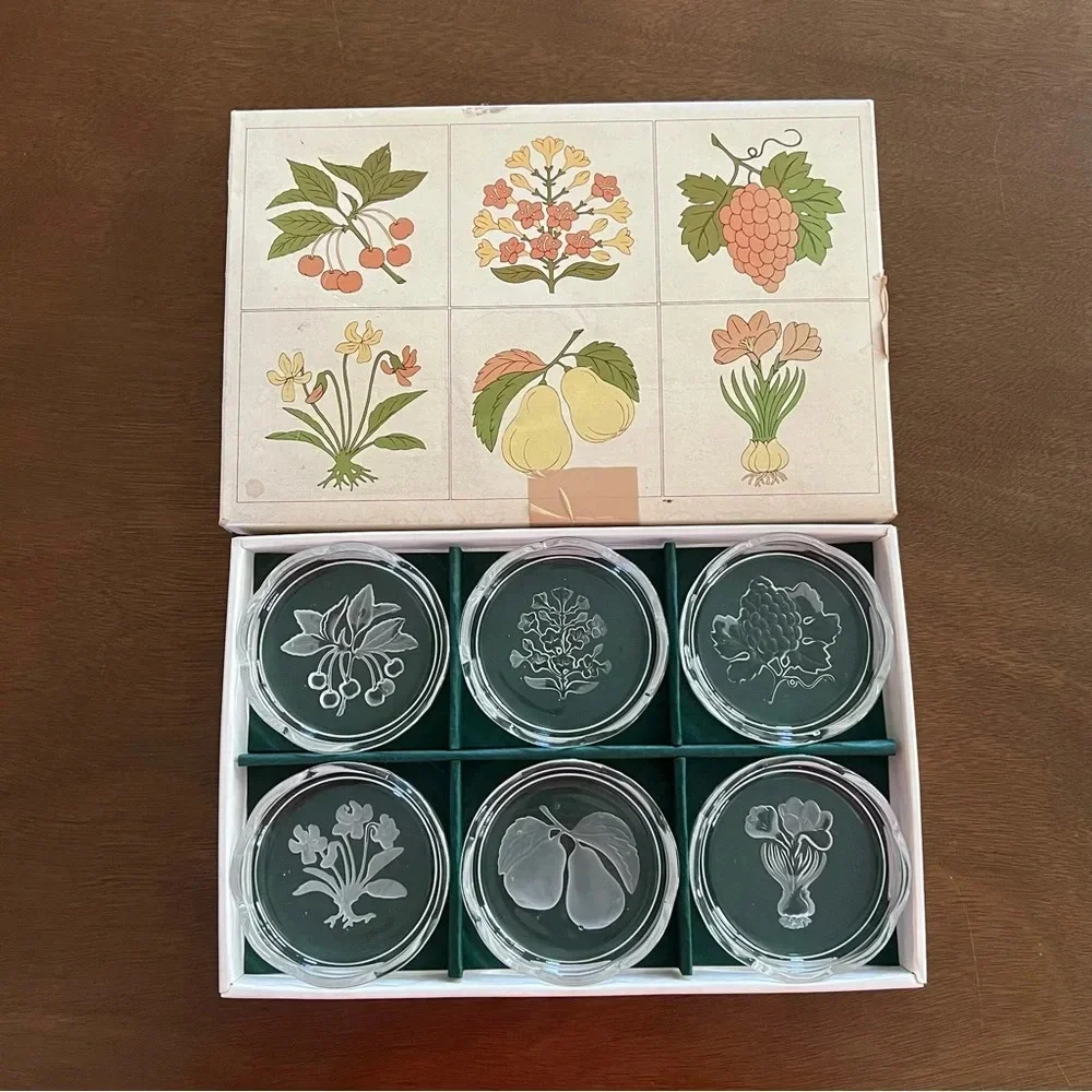 Byron Hirota Glass Co Japan Set of 6 Vintage Embossed Coasters 3.5